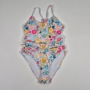 Aimage Floral One Piece Swimsuit Ruched Cutout Back Multicolor NWT Size Medium